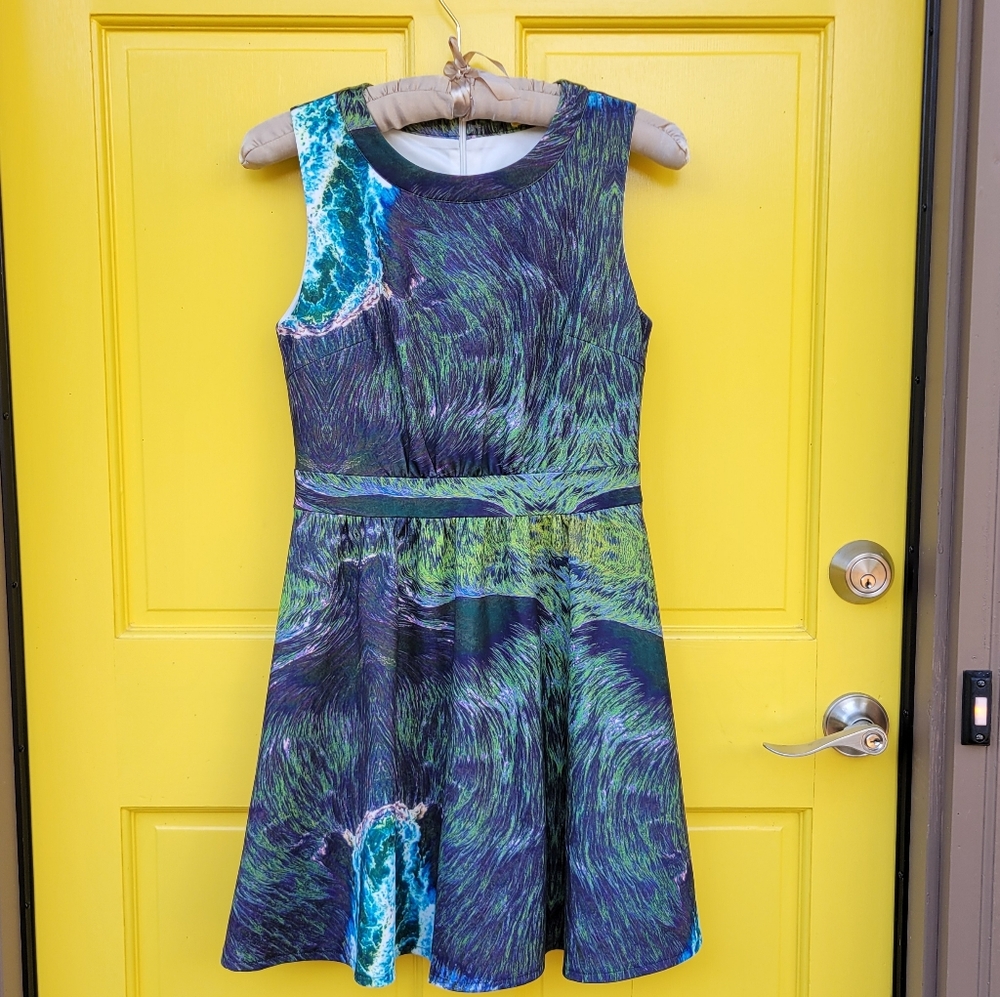 Melao Abstract Print Fit & Flare Dress Small Artcore
